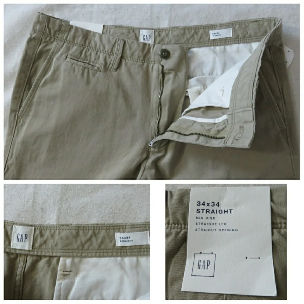 GAP Straight Leg Pants Work Career Uniform Khaki Tan Chino 34 x 34 NEW